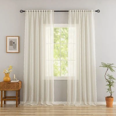 Ellinor Beige 2x135x250 cm Pellavaverhokangas-ilme 2-pakka