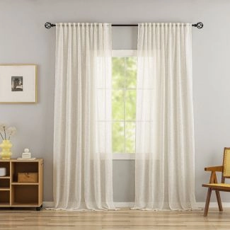 Estelle Beige 2x135x250 cm Pellavaverhokangas-ilme 2-pakka