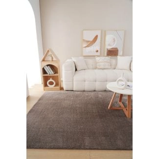 Neliö Fluffy Taupe Pestävä Pehmeä Ryijymatto