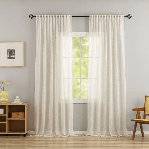 Estelle Beige 2x135x250 cm Pellavaverhokangas-ilme 2-pakka