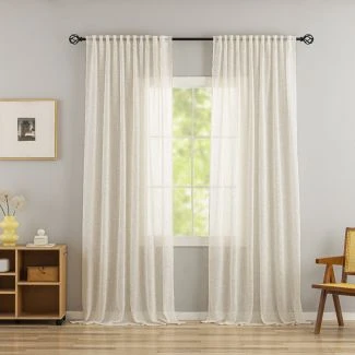 Estelle Beige 2x135x250 cm Pellavaverhokangas-ilme 2-pakka